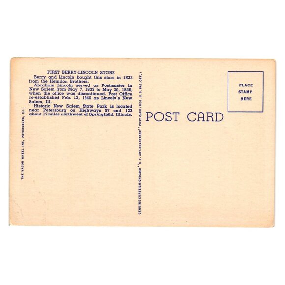 First Berry Lincoln Store Post Office New Salem State Park IL Vintage Postcard - Picture 2 of 2